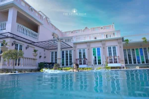 Garden facing pool for party